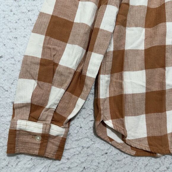 Ann Taylor LOFT Women's Medium Button Down Plaid Shirt Burnt Orange White Cotton - Picture 7 of 12